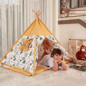 Opvouwbare speeltent met natuurlijke canvasmat, kindertipi-tenten voor kinderen