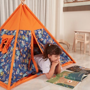 Houten tipi-tent en mat, binnenspeeltent met bospatroon voor meisjes en jongens