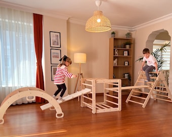 Juego de escalada transformable 6 en 1, cubo Montessori para niños, juego de cubos para niños pequeños, gimnasio grande para niños, cubo, triángulo de escalada, arco con almohada