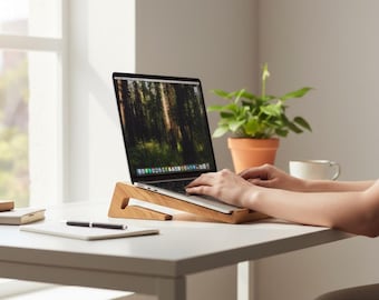 Soporte minimalista de madera para portátil: elevador de escritorio ergonómico y portátil