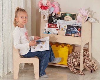 Large size Montessori bookshelf and toy storage shelf boho furniture | bookcases for children