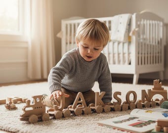 Handmade Wooden Train Toy: Personalized Montessori Gift