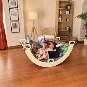 Wooden Climbing Arch Swing for Baby, Toddler and Kids with pillow options image 2