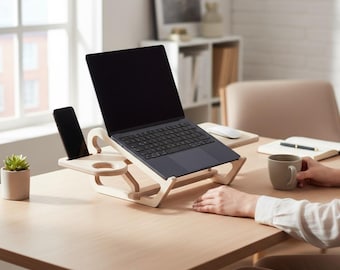 Supporto per laptop in legno massello: organizer da scrivania ergonomico e regolabile
