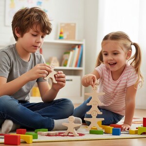 Montessori houten menselijke figuren: stapelpuzzel evenwichtsspel