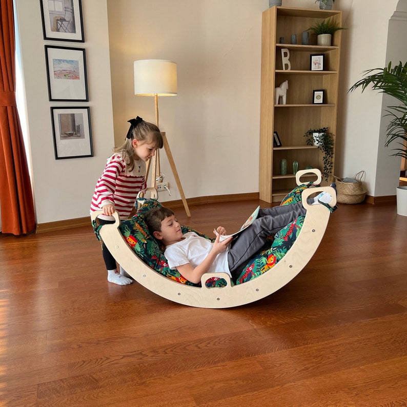 Wooden Climbing Arch Swing for Baby, Toddler and Kids with pillow options image 1