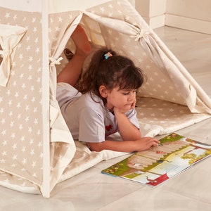 Stars Design canvas speeltent en mat, grote tipi-tent voor Toodler
