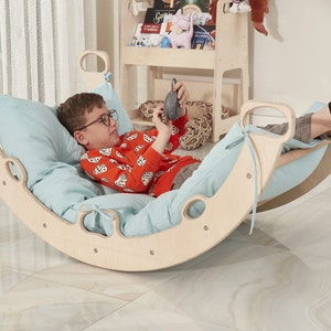 Best Christmas Gift Arch Rocker Swing with Pillow, Wooden Rocker Montessori Toys for Kids