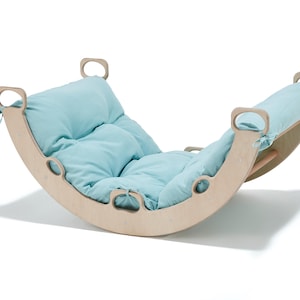 Arch Rocker Swing with Mint Green Color Pillow, Wooden Rocker Montessori Toys for Kids