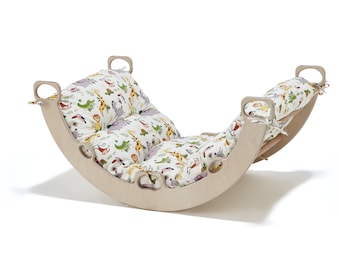 Set montessori klimboog: houten peutergym, kussen van biologisch katoen