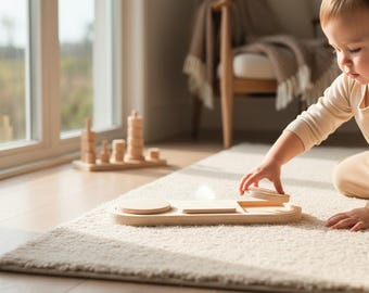 Montessori Wood Geometric Puzzle: Geometric Shape Match Baby Handmade Educational Toy