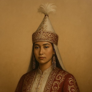 Kazakh Woman in Traditional Attire - Ethnic Digital Portrait Wall Art