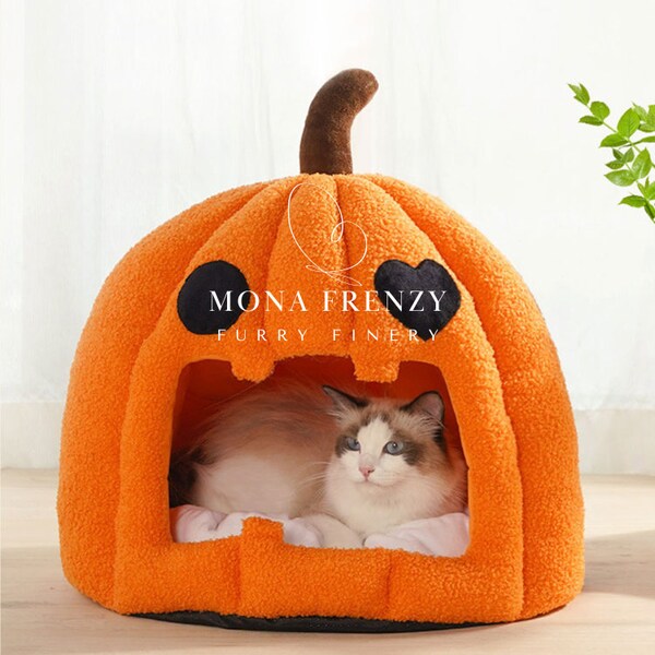 Halloween Pumpkin House, Cat Bed Cave, Modern Wool Cat Bed, Cat Kennel House Indoor, Pet Gift,Pumpkin Shape Pet Cat And Dog Kennel