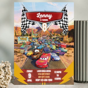 Cars Movie Birthday Invitation: Lightning McQueen Party (Digital File)