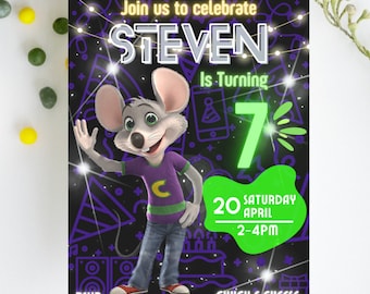 Chuck E Cheese Birthday Invitation: Editable Canva Template (Digital Download)