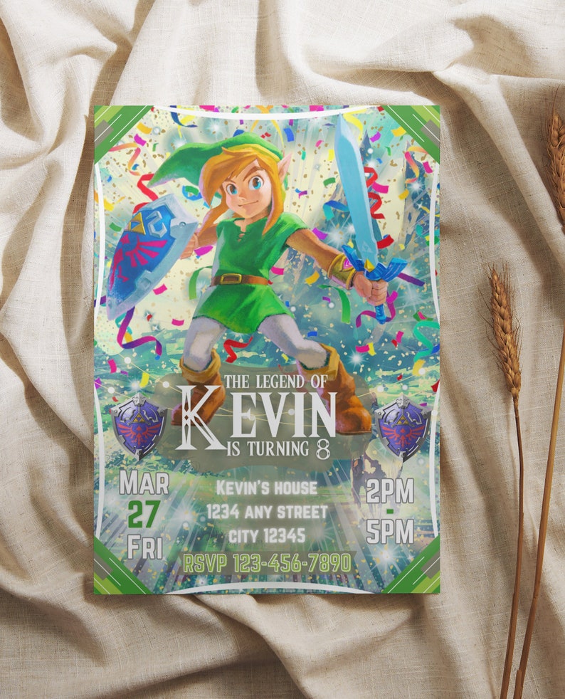 Zelda Birthday Invitation Link Invite Printable Nintendo Invite, Zelda