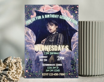 Wednesday Addams Birthday Invitation: Editable Party Evite (Digital)
