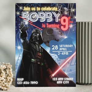 Printable Birthday Invitation, Star invite, wars invitation, darth vader birthday party, Instant Download wars invitation