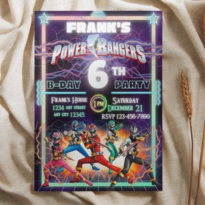 Invitación de cumpleaños de los Power Rangers: Plantilla editable de ...