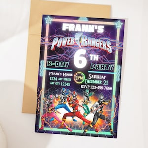 Invito di compleanno Power Rangers / Invito Power Rangers / Invito Rangers stampabile, Invito Ninja, Modello Canva modificabile / Download immediato