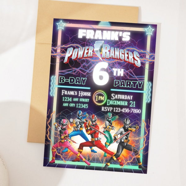 Invitación de cumpleaños de Power Rangers / Invitación de Power Rangers / Invitación de Rangers imprimible, Ninja Evite, Plantilla Canva editable / Descarga instantánea