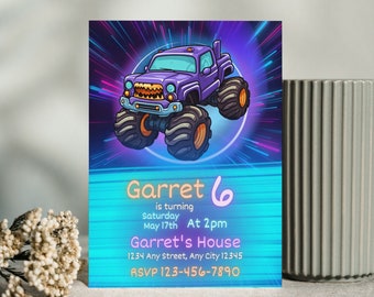 Monster Truck Birthday Invitation: Editable Canva Template (Digital File)