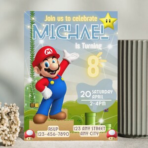 Mario Bros Invitation, Super Mario Birthday Invitation, Super Brothers boy Invite, Video Game, Kid Invite, Editable Template, Editable Canva