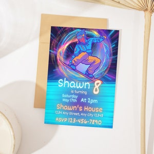 Faire-part d'anniversaire de snowboard | Invitation de snowboard, fête de snowboard, modèle de snowboard modifiable-imprimable | Carte anniversaire snowboard, Sports Evite
