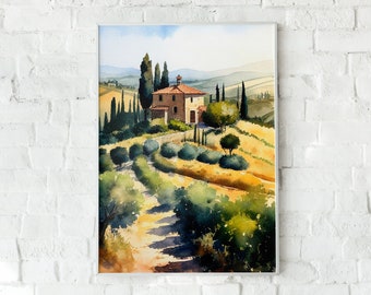 Summer Landscape Print - Watercolor Countryside Painting - Home Wall Decor - Printable Art