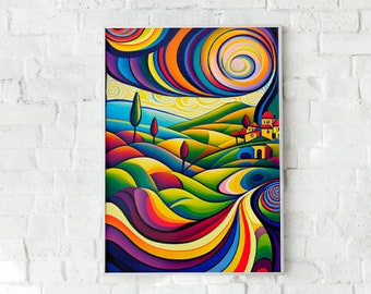 Colorful Abstract Landscape - Digital Art Print - Abstract Art Decor - Colorful Mountain Art - Printable Wall Art | Instant Download