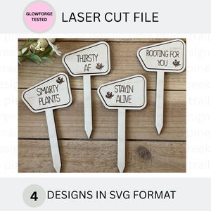 Conjunto de (4) Estacas de Plantas Engraçadas SVG/Estacas de Plantas SVG Arquivo Laser/Arquivo Glowforge Estacas de Plantas Engraçadas/Presentes de Boas-Vindas Estaca de Plantas/Dia das Mães