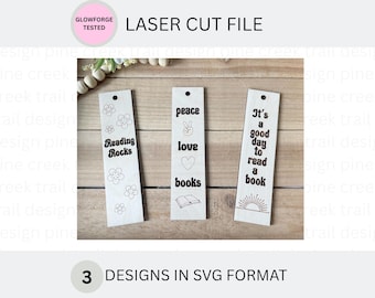 Reading Bookmark SVG File Set for Laser Cutting, Glowforge Bookmark Design, Commercial License Included