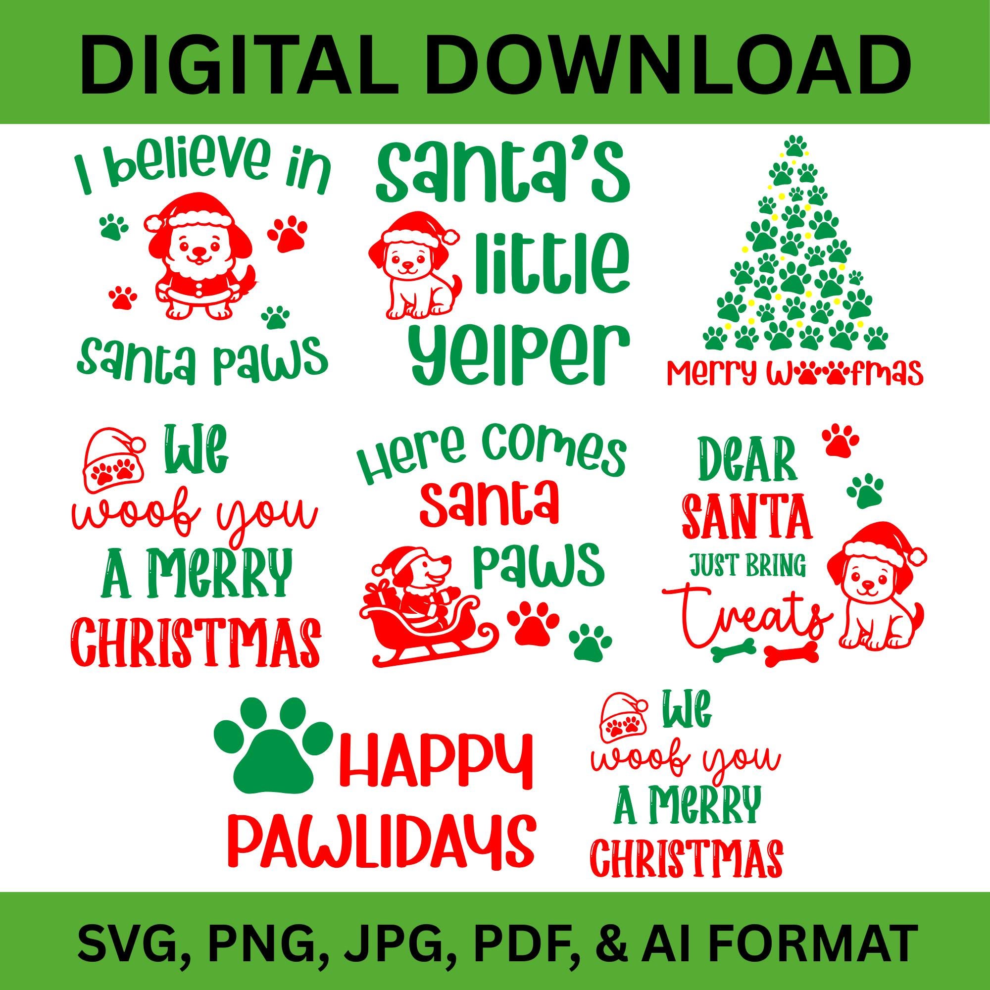 Dog Christmas SVG Bundle | Funny Pet Holiday Designs, Santa Paws ...