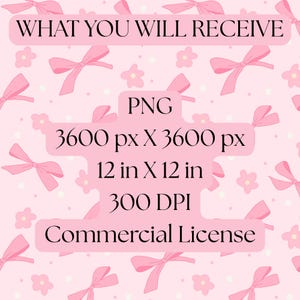 Pink Bow Seamless Pattern PNG | Valentine’s Day Bows Digital Paper | Girly Valentine Background | Commercial License Included image 3