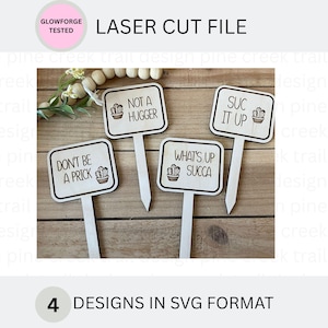 Conjunto de (4) Estacas de Plantas Engraçadas SVG/Arquivos Laser Glowforge Marcadores de Plantas Engraçados/Estacas de Plantas Cortadas a Laser Download Instantâneo/Estacas de Jardim SVG