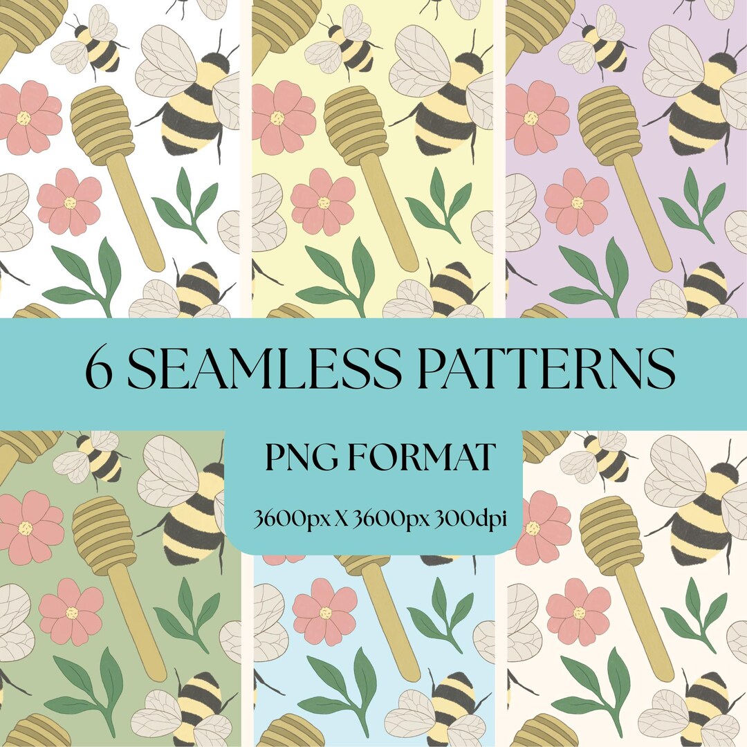 Bee Seamless Pattern Bundle PNG | Spring Bumblebee 6 Backgrounds ...