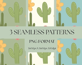 Cactus Seamless Pattern PNG | Southwest Digital Paper | Floral Cactus Repeating Pattern | Commercial License Included
