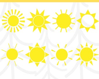 Sunshine SVG Bundle | 8 Positive Sun Designs | Summer Clipart png jpg pdf ai | Commercial License Included