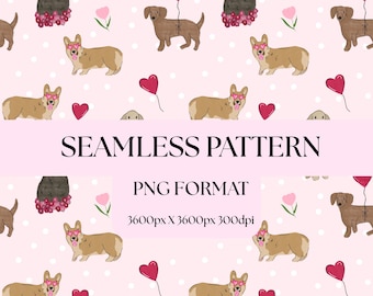 Dog Seamless Pattern PNG | Dog Lover Digital Paper | Valentine's Day Dog Pattern | Commercial License Included