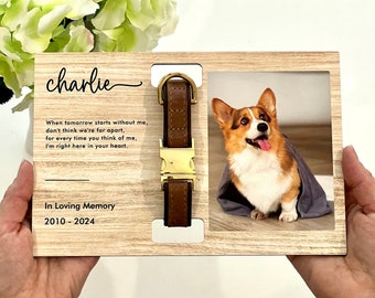 Custom Pet Memorial Collar Standing Frame With Photo, Pet Photo Print Collar Holder, Loss of Dog Memorial Keepsake For Gift, Paw Prints