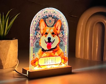 Pet Memorial Custom Acrylic Stained Glass Night Light, Personalized Bedroom LED Decor Sign, Light up Sign, Gift for Pets