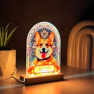 Pet Memorial Custom Acrylic Stained Glass Night Light, Personalized Bedroom LED Decor Sign, Light up Sign, Gift for Pets