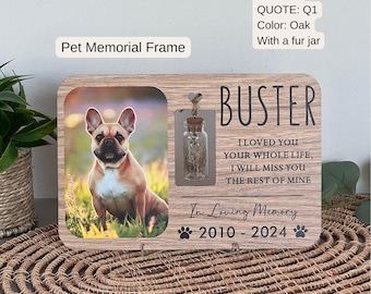 Pet Memorial Frame with Glass Fur Keepsake Vial - Personalized Pet Photo and Tribute, Pet Fur Jar