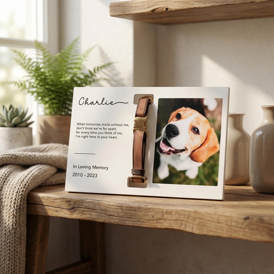 Personalized Pet Memorial Frame With Collar Holder, Custom Dog or Cat ...