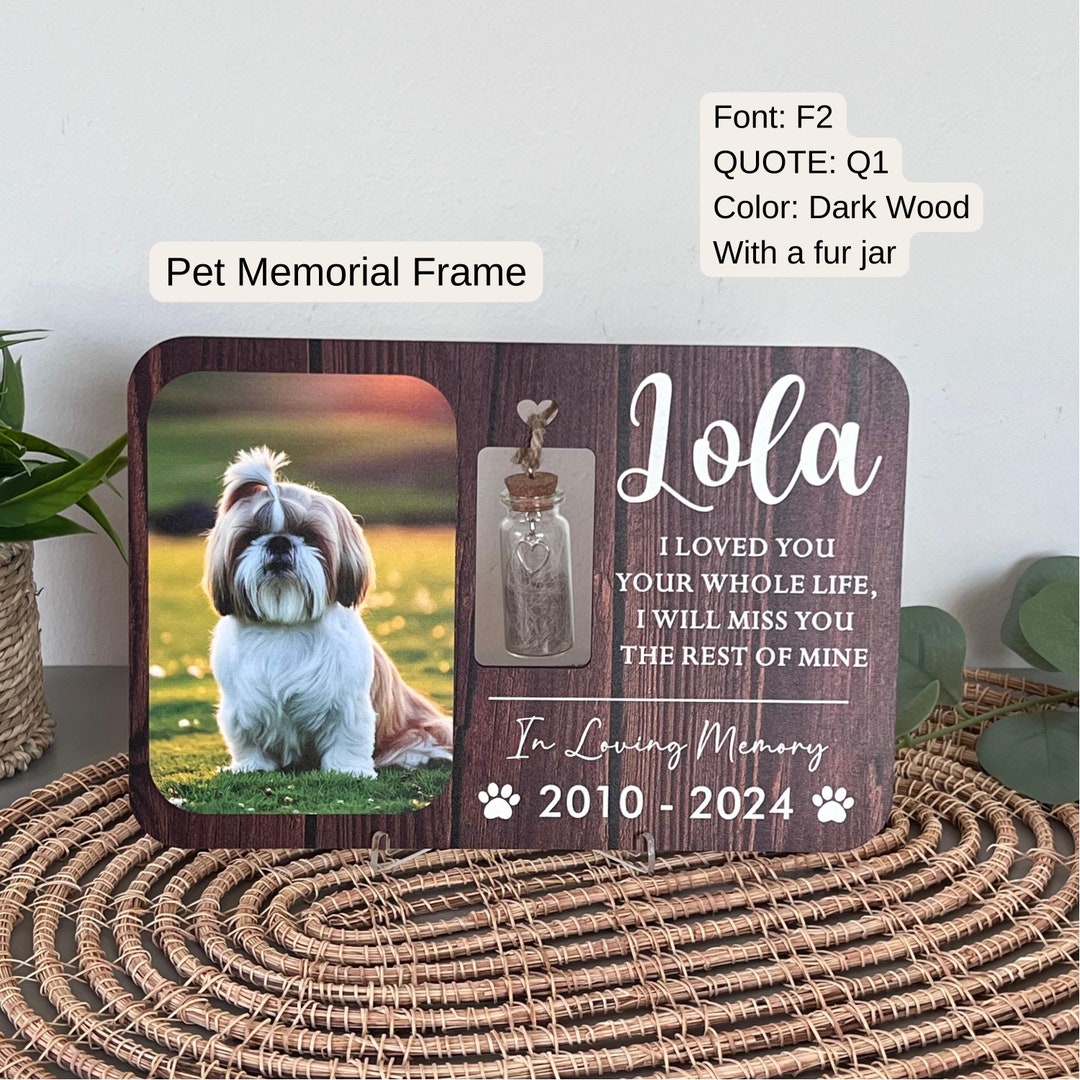 Pet Memorial Picture Frame With Pet Fur Jar, Pet Loss Gift, Dog ...