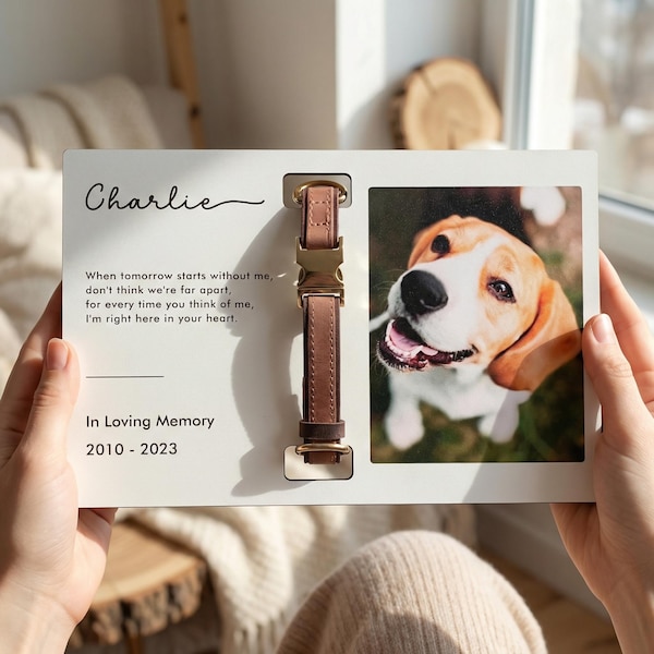 Personalized Pet Memorial Frame with Collar Holder, Dog or Cat Loss Gift, Custom Photo Remembrance Frame