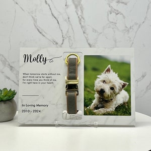 Gepersonaliseerd huisdier herdenkingslijst, herdenkingsdisplay, kraagdisplay, aangepaste huisdier herdenkingsfotolijst met kraaghouder, vaderdagcadeau Marble