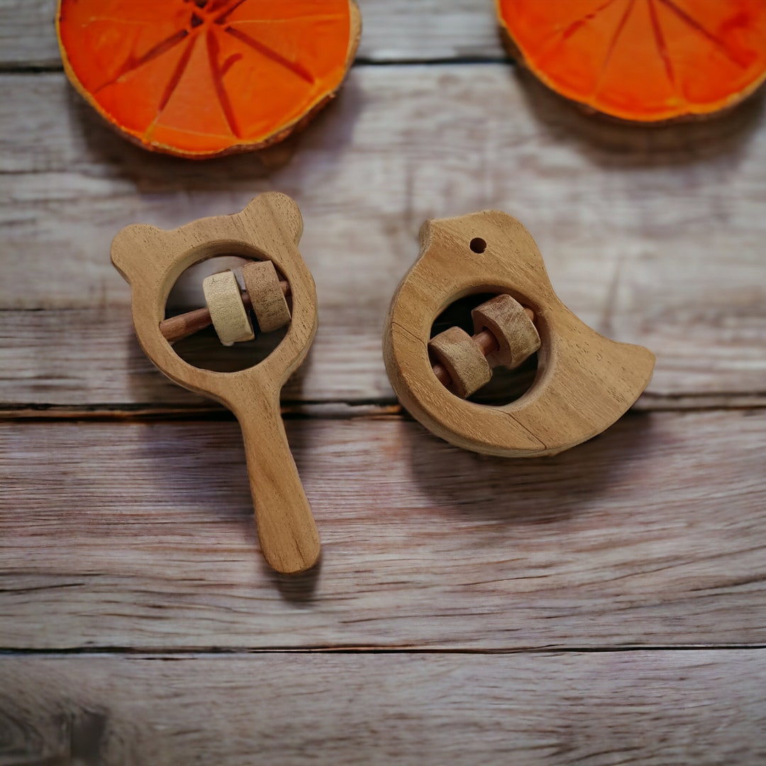 Neem Wood Baby Rattle: Dove & Mickey Head Sensory Toy - Etsy