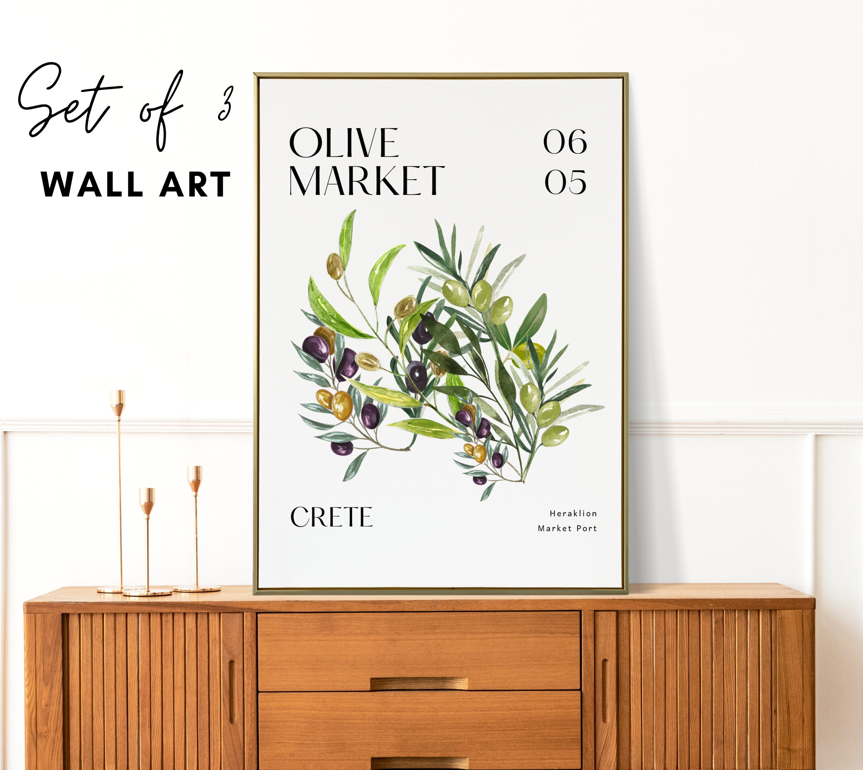 Olive Green Wall Art Olive Branch Decor Modern Art Set of 3 Wall Prints Boho Wall Decor Olive