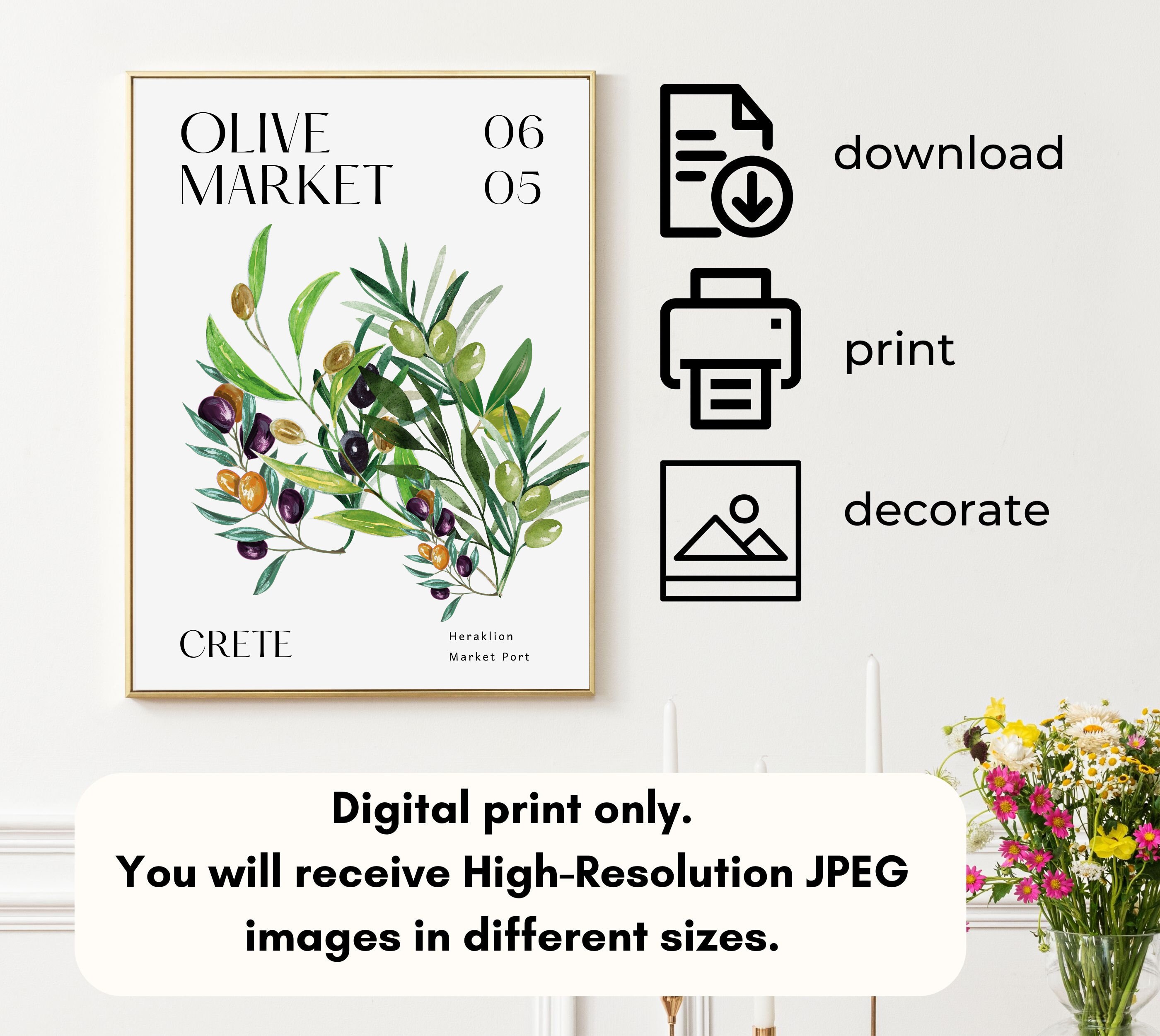 Olive Green Wall Art Olive Branch Decor Modern Art Set of 3 Wall Prints Boho Wall Decor Olive